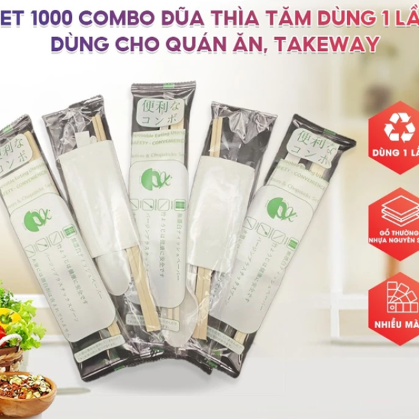 Combo Đũa Muỗng Tăm Giấy Nhà Hàng In Logo